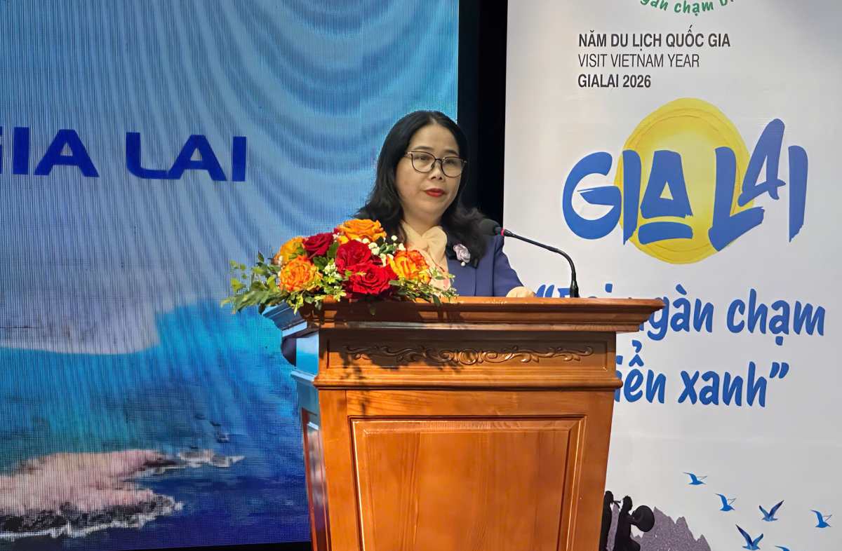 Bà Đỗ Thị Diệu Hạnh - Giám đốc Sở Văn hóa, Thể thao và Du lịch Gia Lai phát biểu tại sự kiện. Ảnh: Yến Nhi