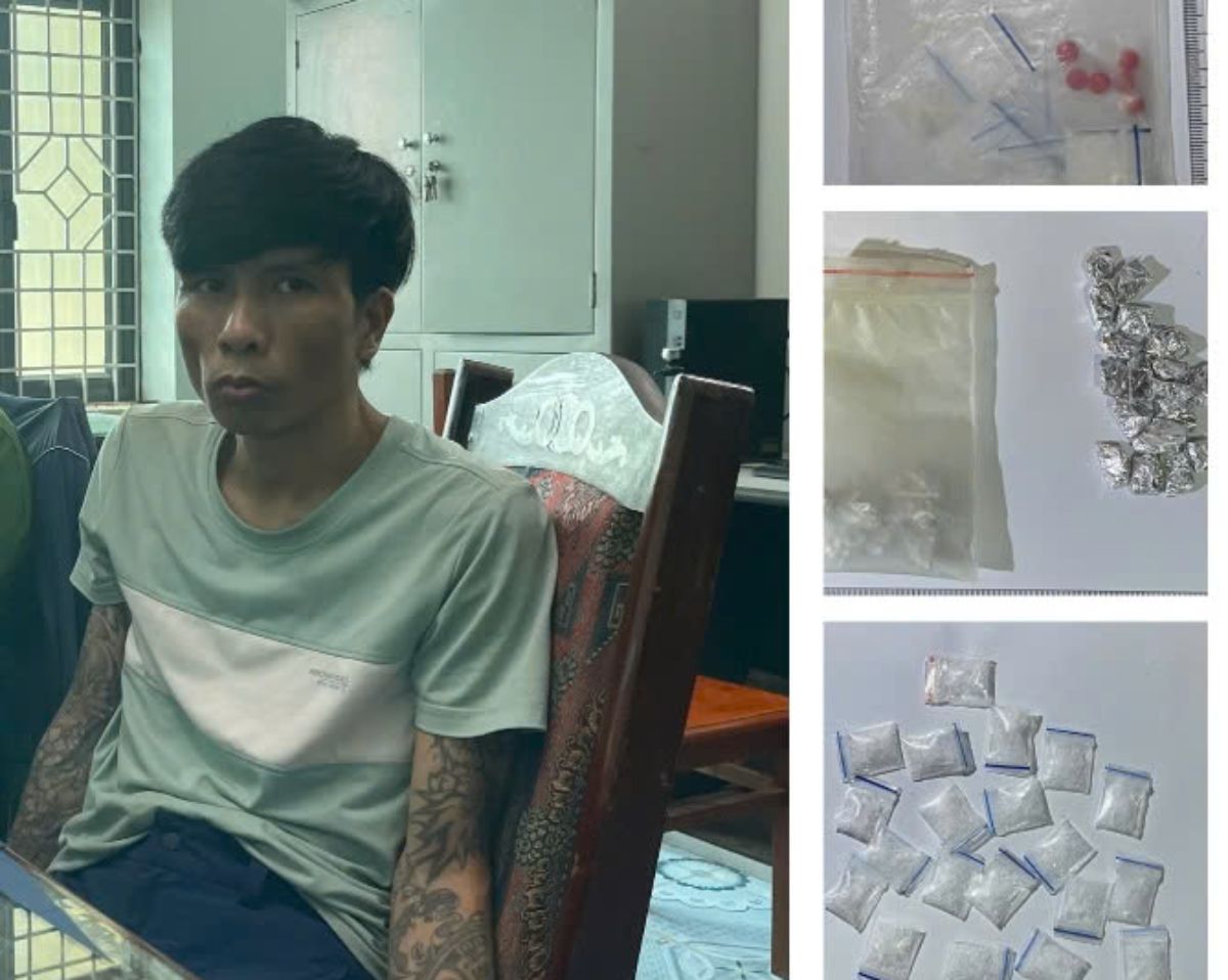 Đối tượng Nguyễn Đăng Động cùng tang vật ma túy. Ảnh: Công an Hưng Yên