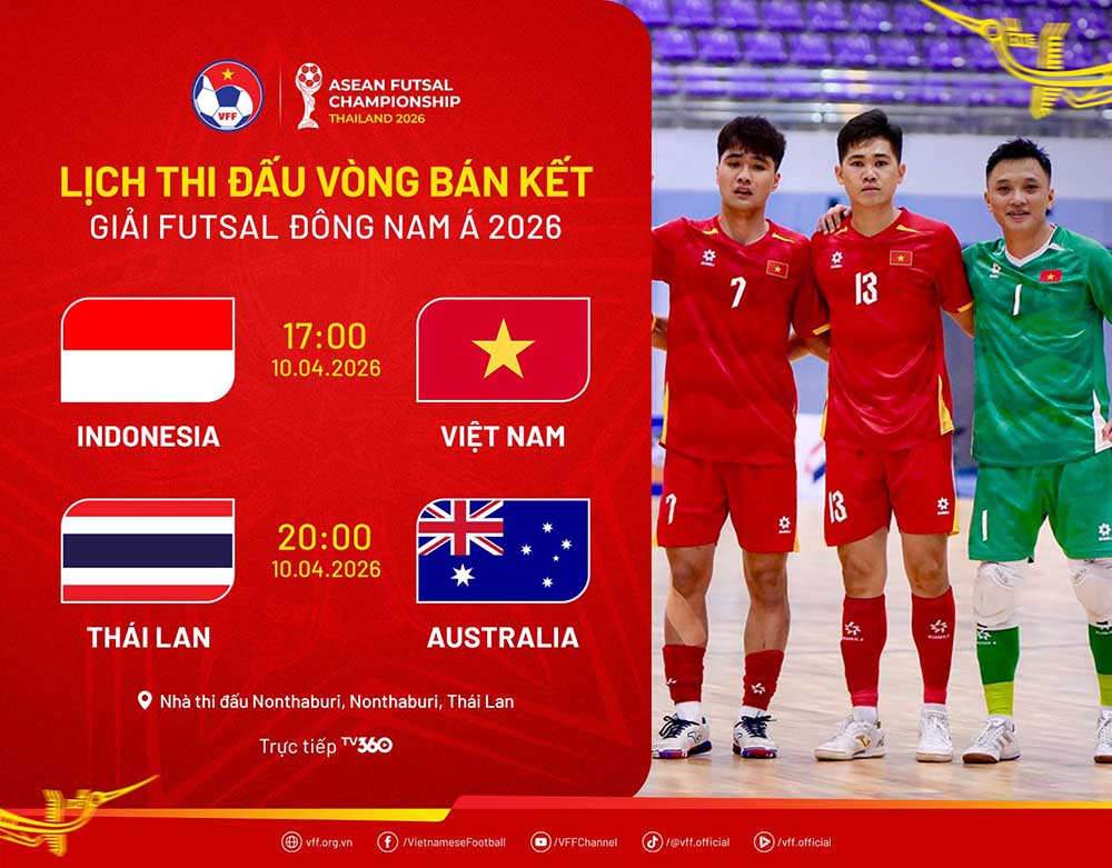 Lịch thi đấu bán kết giải futsal Đông Nam Á 2026. Ảnh: VFF