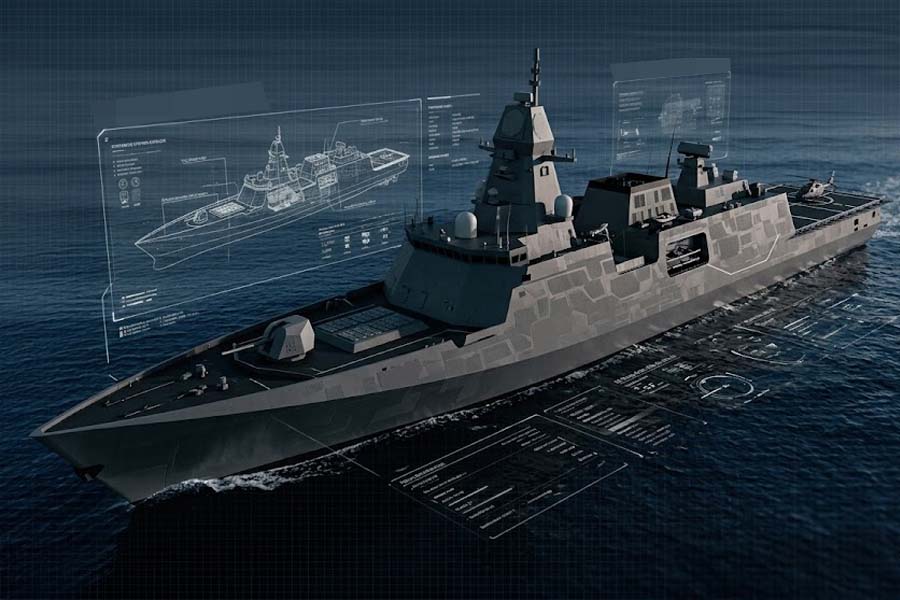 Illustration of an AI-integrated unmanned vessel being developed by the US, aimed at increasing autonomy and supporting many military missions at sea. Graphics: Cat Tien