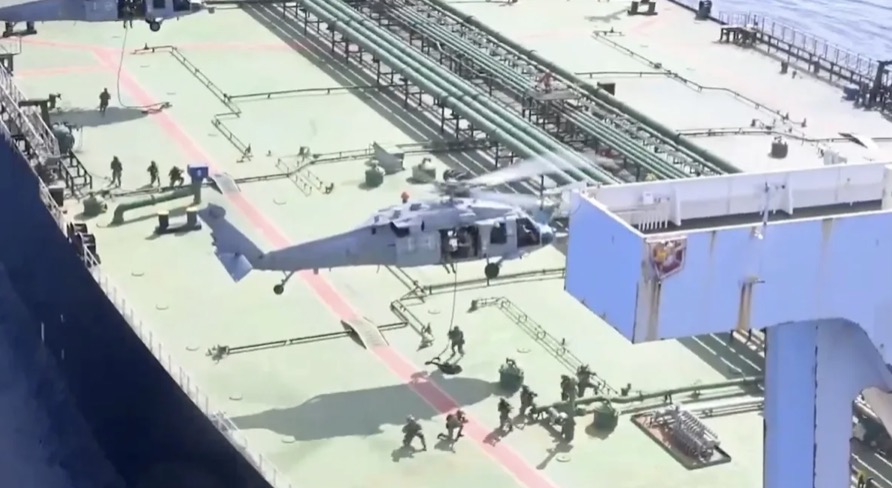 US forces landing on the oil tanker Majestic X in the Indian Ocean. Source: US Department of War