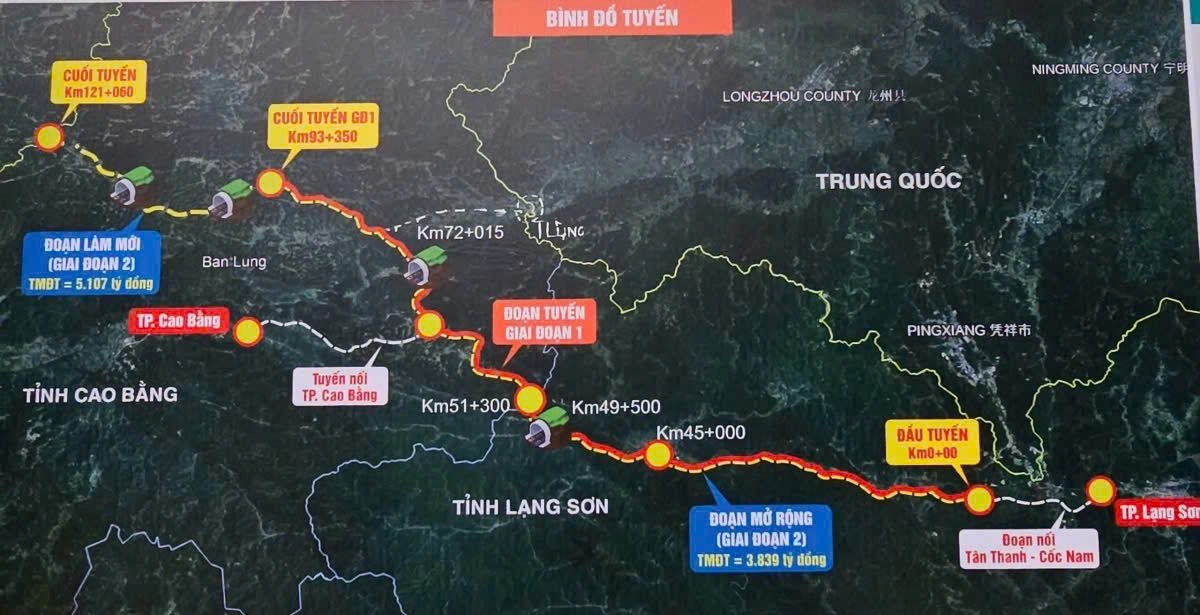 Bình đồ tuyến cao tốc Đồng Đăng - Trà Lĩnh và 2 dự án kết nối. 