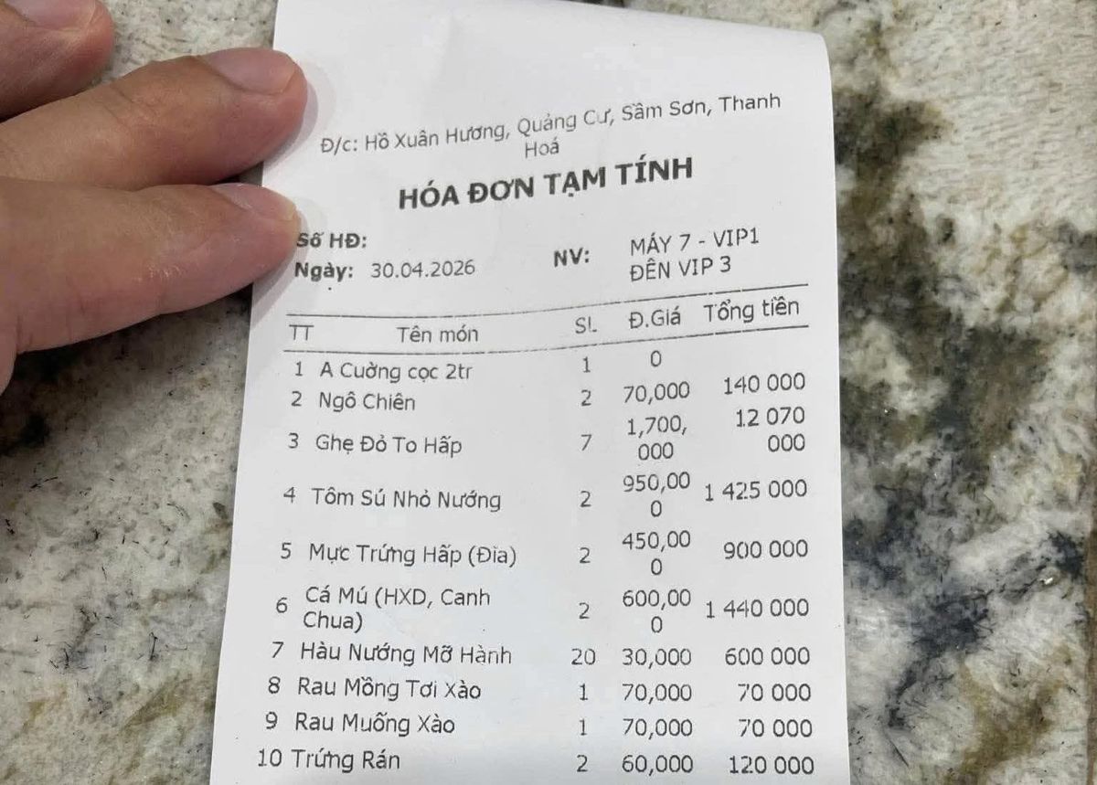 Công an vào cuộc làm rõ vụ hóa đơn gần 18 triệu đồng ở biển Sầm Sơn. Ảnh: Người dân cung cấp
