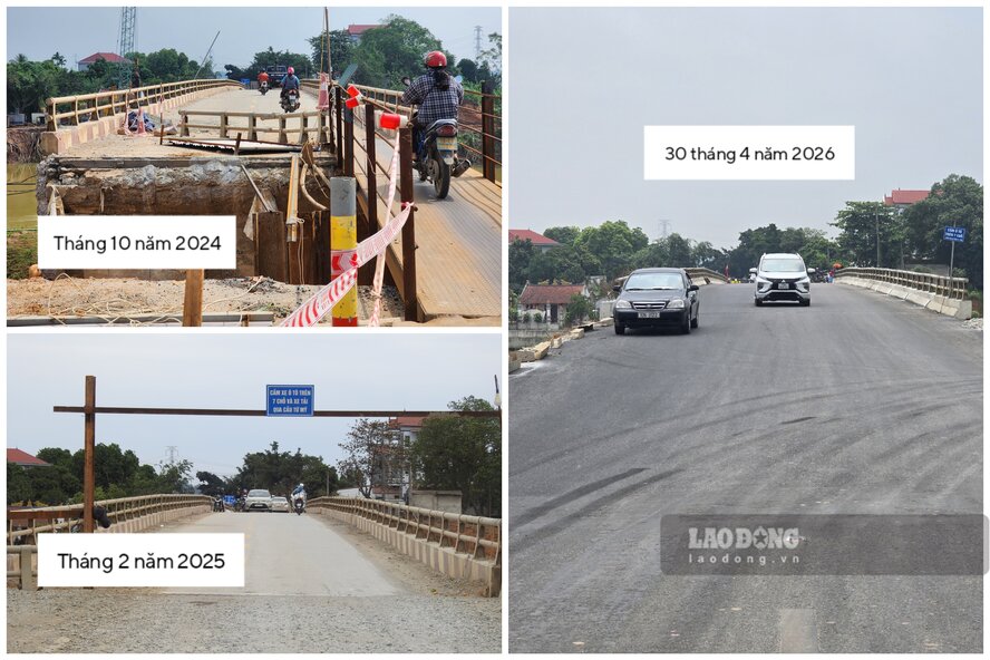 During the repair of damage, Tu My bridge in Phu Tho has had many different appearances. Photo: To Cong