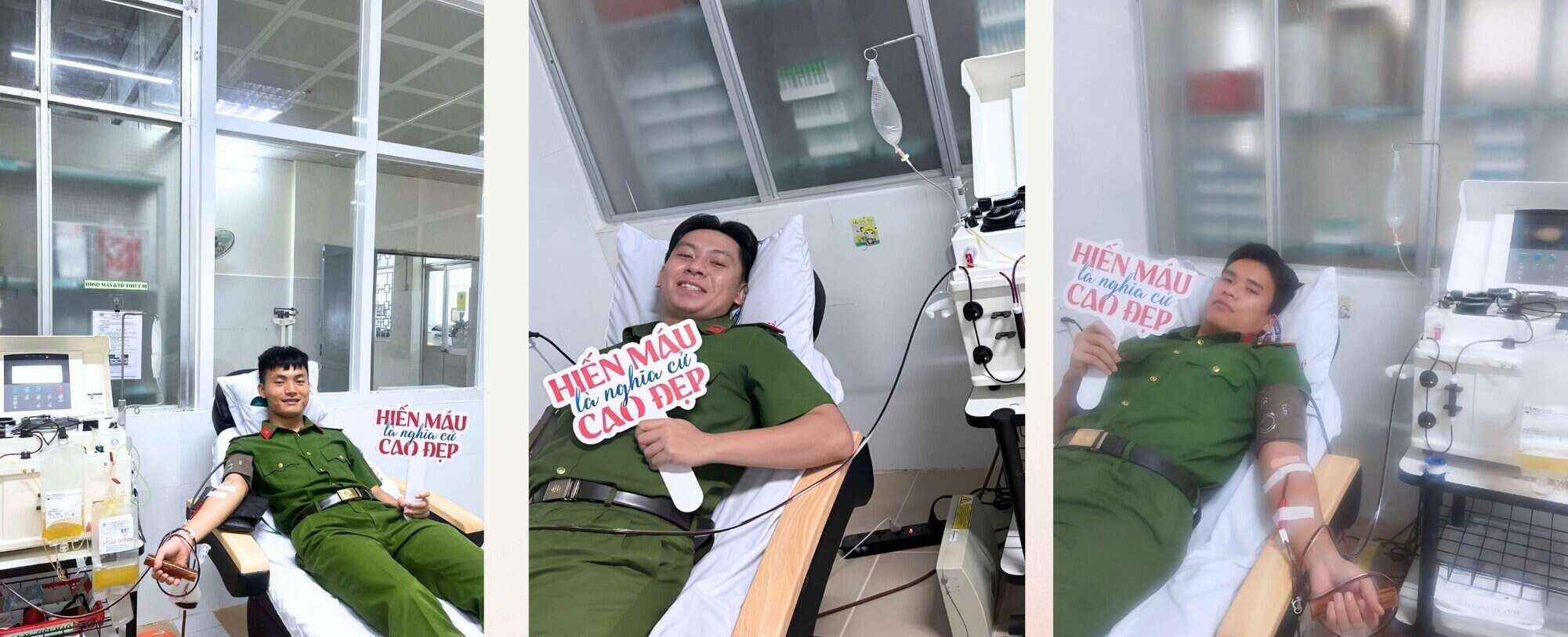 Youth Union members and youth of the Mobile Police Department - Quang Ngai Provincial Police donate blood to save people. Photo: Quang Ngai Police