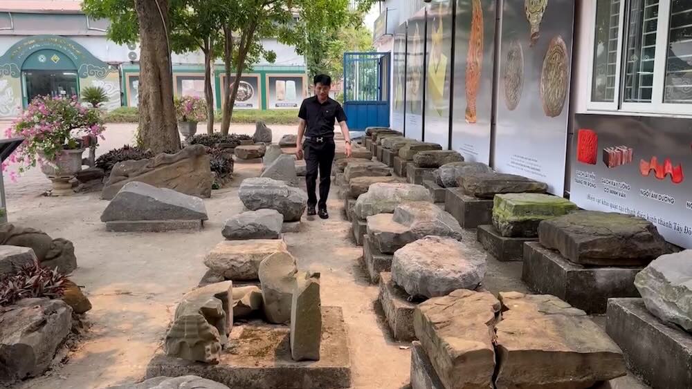 Discovering the system of stone foundations at the World Heritage Site Ho Citadel. Photo: Quach Du