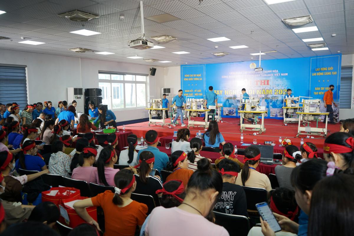 Công đoàn Công ty TNHH Giầy Sunjade Việt Nam tổ chức hội thi tay nghề giỏi trong công nhân lao động năm 2026. Ảnh: Quách Du