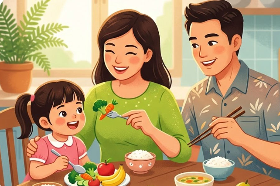 Children's eating habits are greatly influenced by parents. Graphics: Thien Nhan