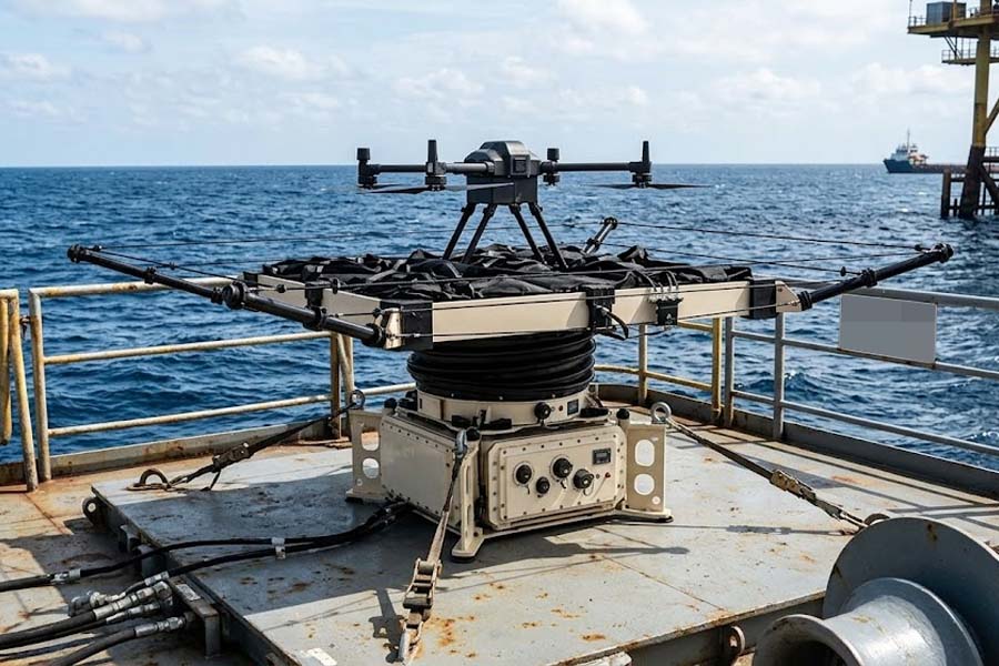 He is testing WaiV Robotics' UAV landing platform at sea. Graphics: Cat Tien