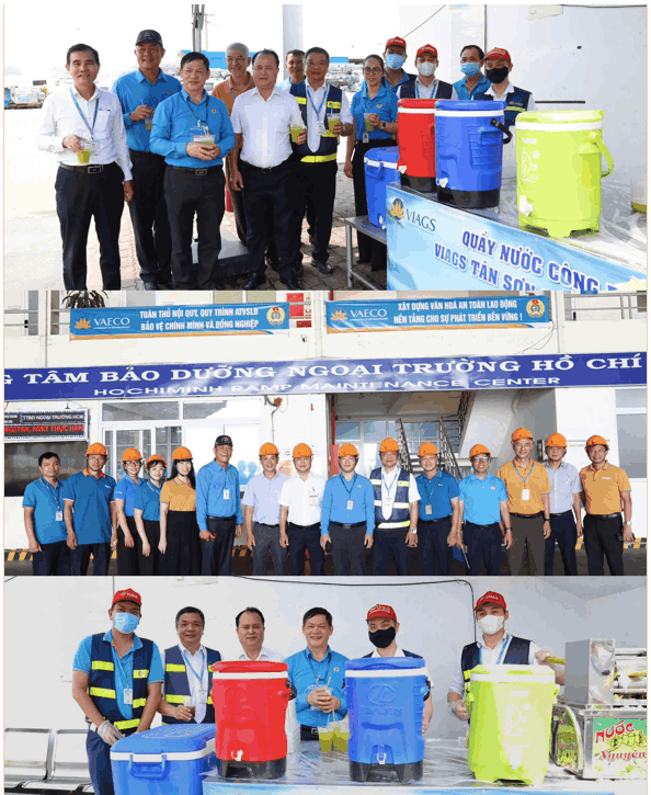 Đoàn công tác thăm và trao hỗ trợ kinh phí nắng nóng cho ĐV, NLĐ tại khu vực Tân Sơn Nhất. (Ảnh CĐTCT) 