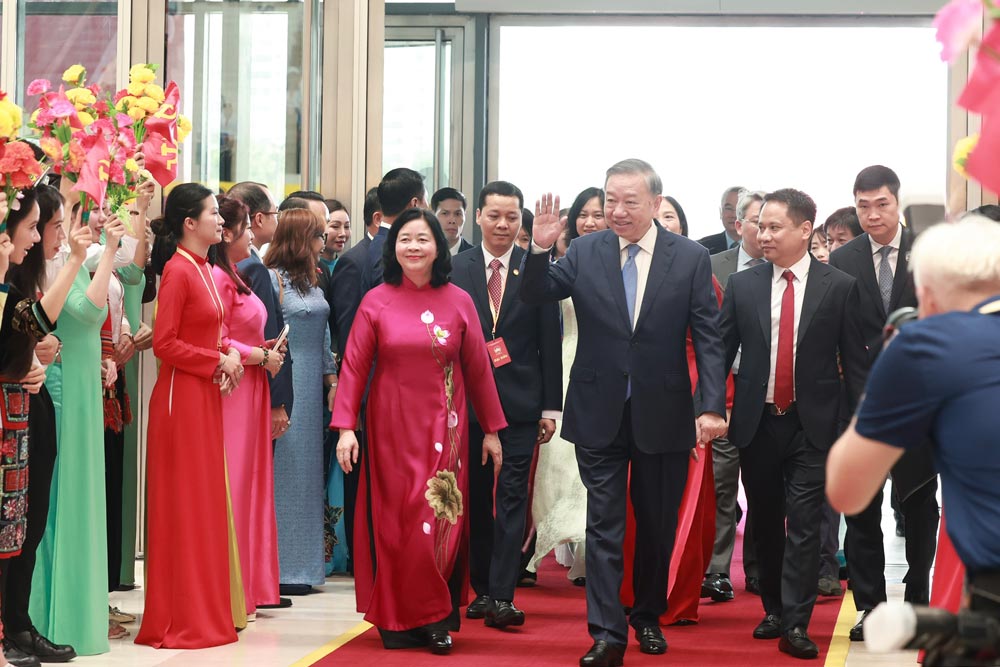 Tổng Bí thư, Chủ tịch nước Tô Lâm đến dự lễ khai mạc Đại hội đại biểu toàn quốc Mặt trận Tổ quốc Việt Nam lần thứ XI diễn ra sáng nay (12.5), tại Hà Nội. Ảnh: Hải Nguyễn