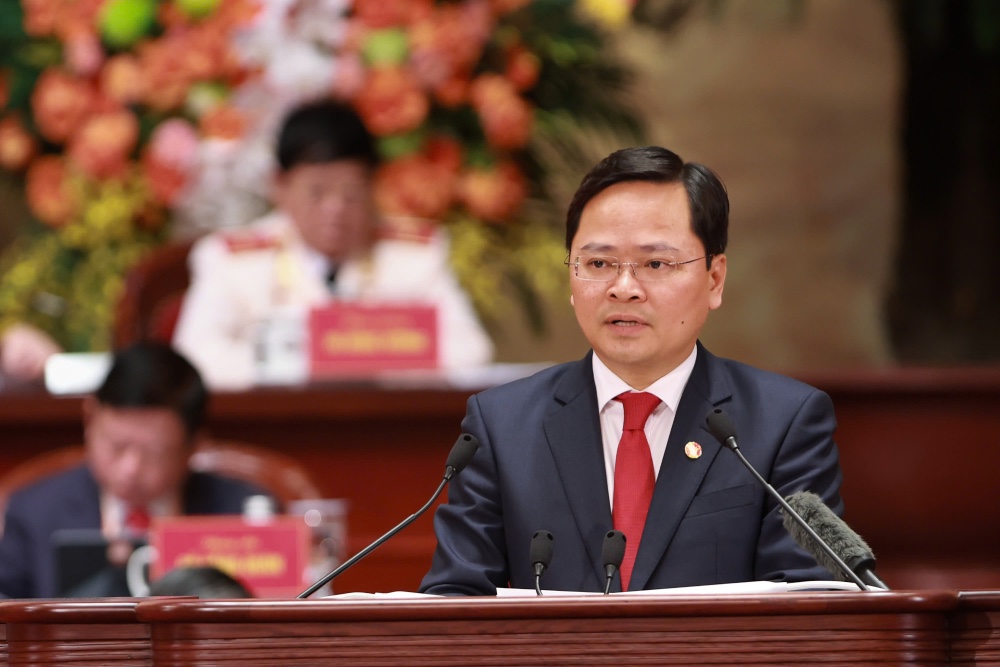 Mr. Nguyen Anh Tuan - Member of the Party Central Committee, Vice Chairman of the Central Committee of the Vietnam Fatherland Front, President of the Vietnam General Confederation of Labor delivered the opening speech at the Congress. Photo: Hai Nguyen