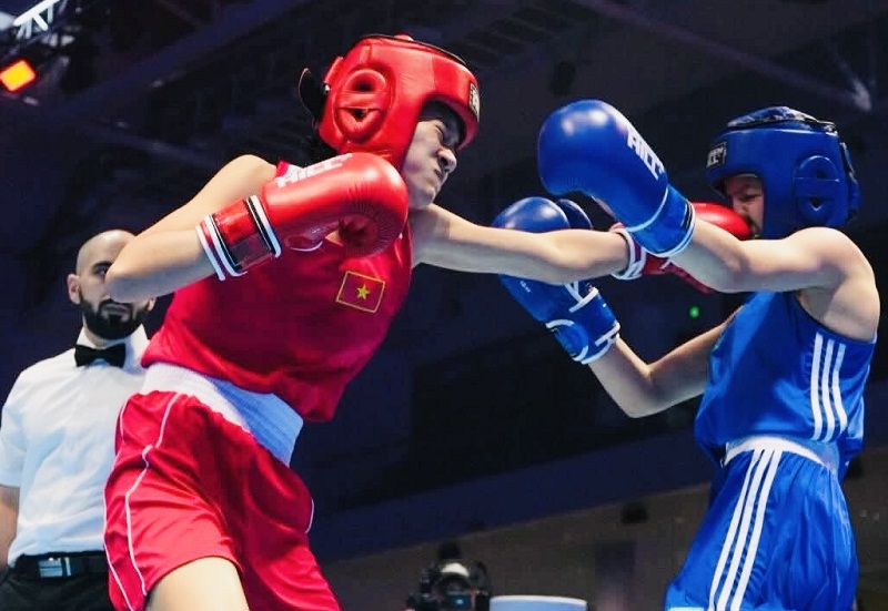 Boxing athlete Hong Diem (red) is performing effectively at the 2026 AFC U15 and U17 Championships. Photo: Asian Boxing Federation - Asian Boxing