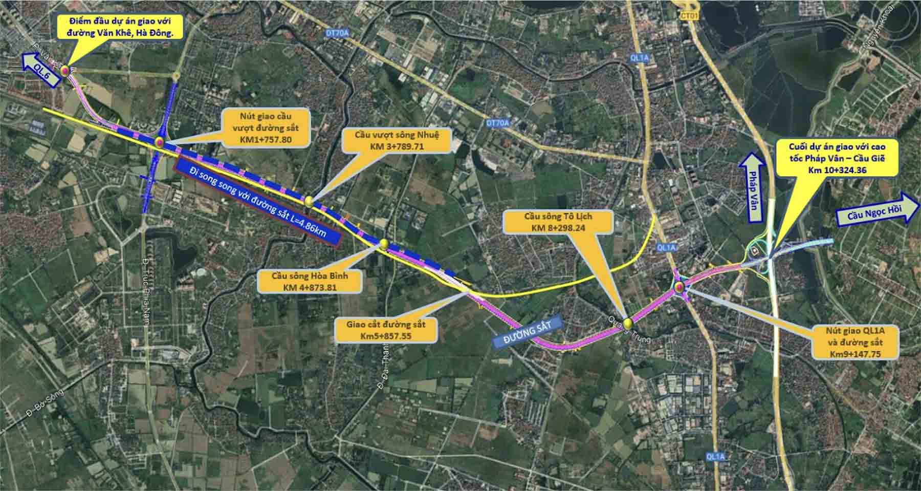 Ring Road 3.5 project, section from Phuc La - Van Phu to Phap Van - Cau Gie expressway, is about 10.7km long. Photo: Hanoi Civil Works Investment Project Management Board