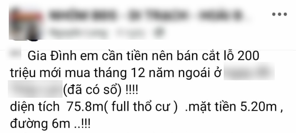 Trên mạng xã hội xuất hiện nhiều bài đăng cắt lỗ đất nền. Ảnh: Như Hạ