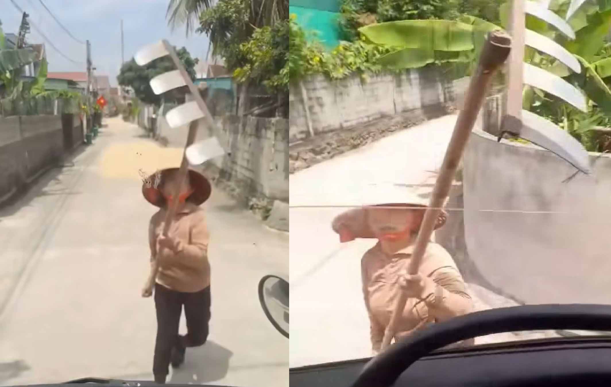 The woman who dried rice on the road, demanding to attack the driver, has been verified and clarified by the Police. Photo cut from clip