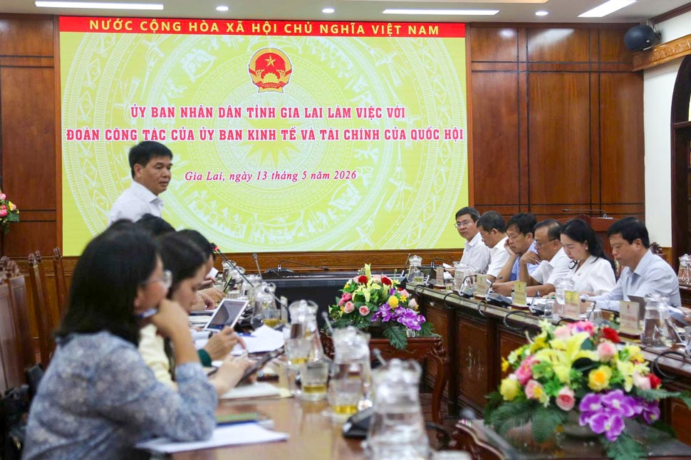 The working delegation of the National Assembly's Economic and Finance Committee works with Gia Lai Provincial People's Committee. Photo: Hoai Phuong