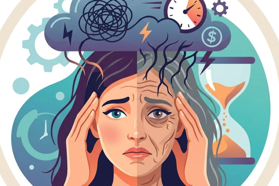 Prolonged stress can make skin age faster. Graphics: Thien Nhan