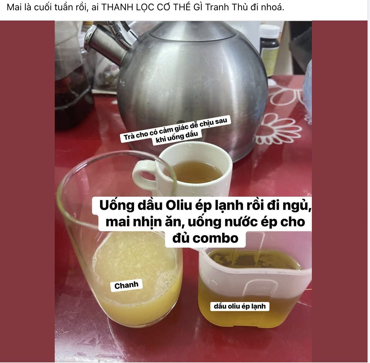 Công thức được cho là có khả năng giải độc cơ thể chị Tuyết làm theo. Ảnh: NVCC