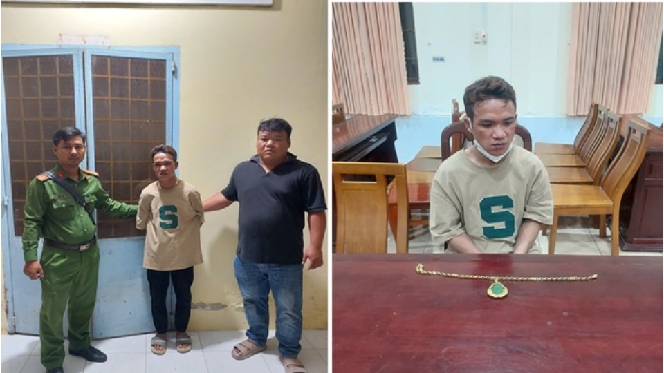El sujeto Nguyen Van Trong en la comisaría después de ser arrestado en relación con el robo de propiedad. Foto: Policía de Vinh Long