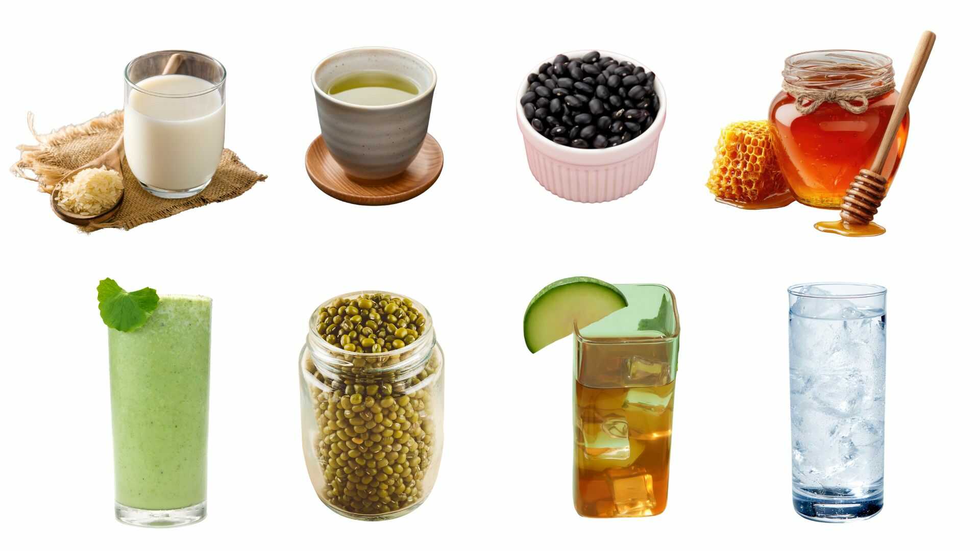 Trà xanh tươi, nước đỗ đen và các loại thảo mộc tự nhiên giúp hỗ trợ làm mát và thanh lọc gan. Ảnh: Canva
