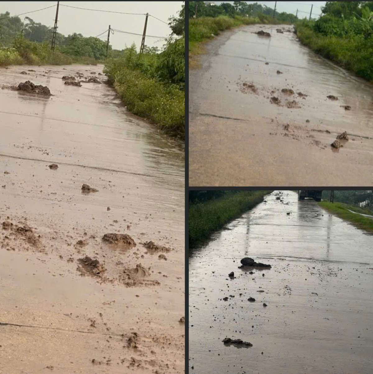 Mud and soil spilled onto the road surface. Photo: Hung Yen Police