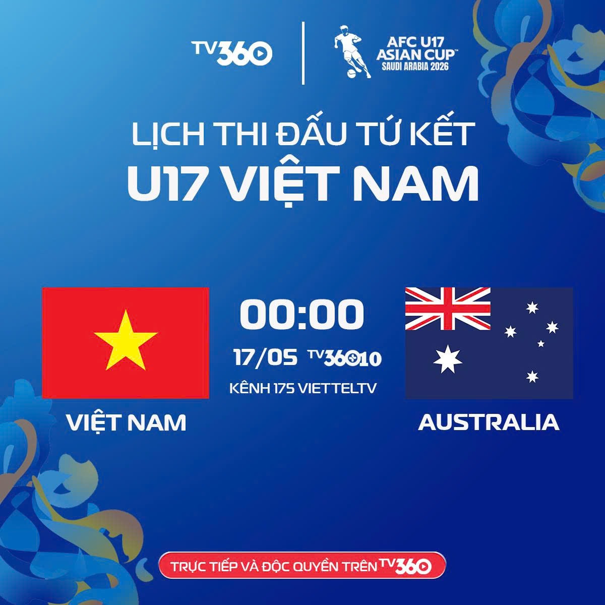 Lịch thi đấu tứ kết U17 Việt Nam và U17 Australia. Ảnh: TV360