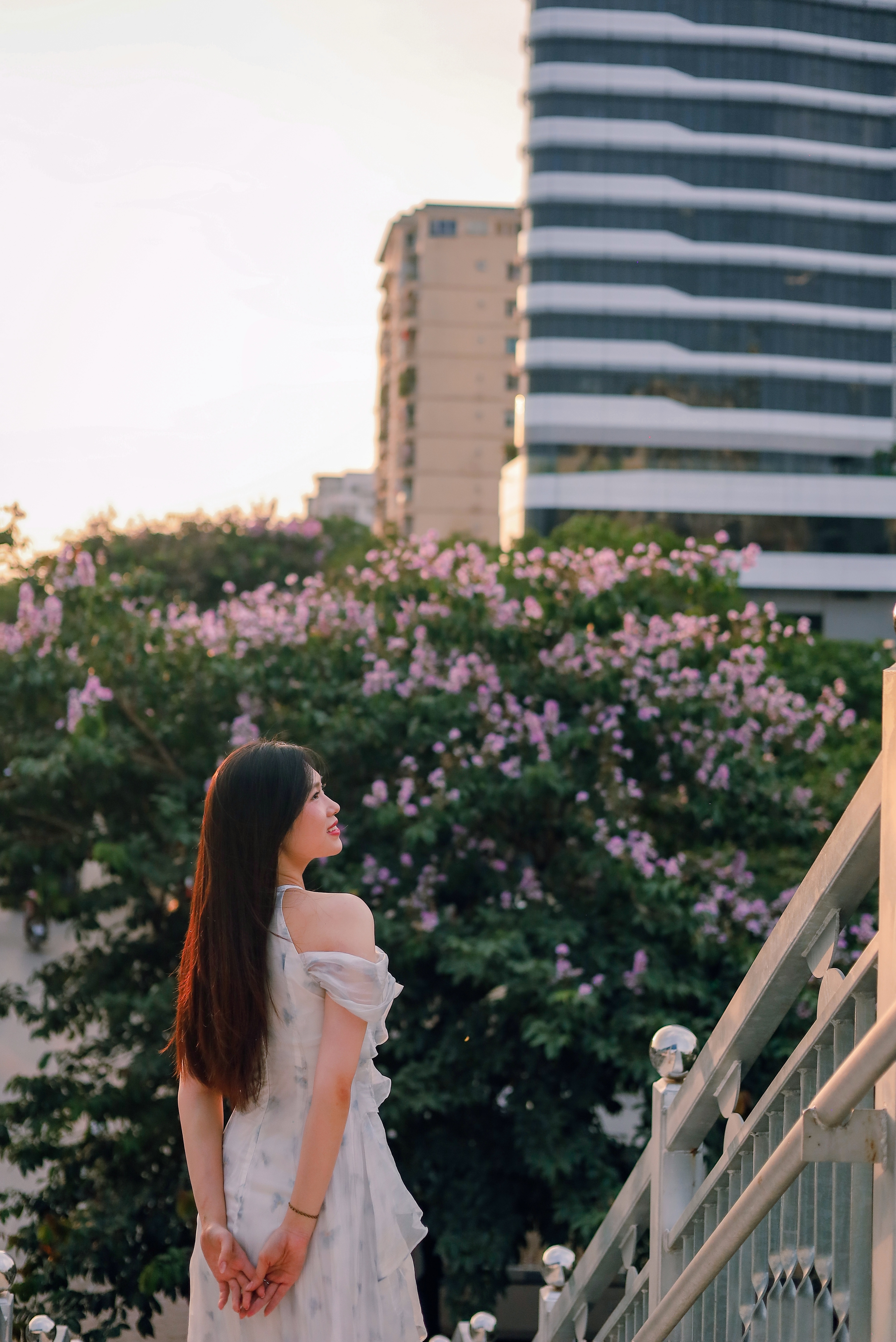 Điểm được nhiều người yêu thích nhất là cây bằng lăng nằm cạnh cầu đi bộ với tán rộng, hoa nở dày và góc chụp thoáng. Từ trên cầu, người chụp có thể ghi lại toàn cảnh sắc tím nổi bật giữa dòng xe qua lại, tạo nên khung hình đậm chất mùa hè Hà Nội.