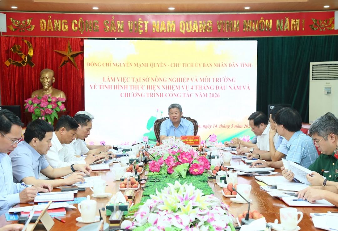 El Vicesecretario del Comité Provincial del Partido, Presidente del Comité Popular Provincial de Hung Yen, Nguyen Manh Quyen, presidió la reunión de trabajo. Foto: Tat Dat