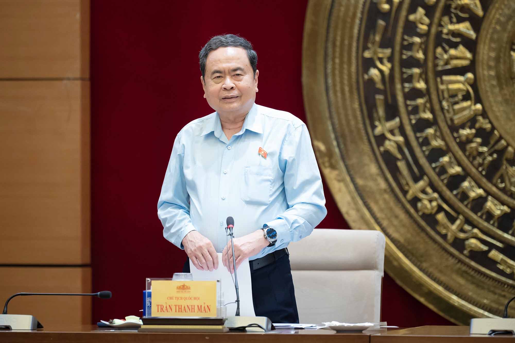Politburo Member, National Assembly Chairman Tran Thanh Man works with the Standing Committee of the National Defense, Security and Foreign Affairs Committee. Photo: Pham Thang
