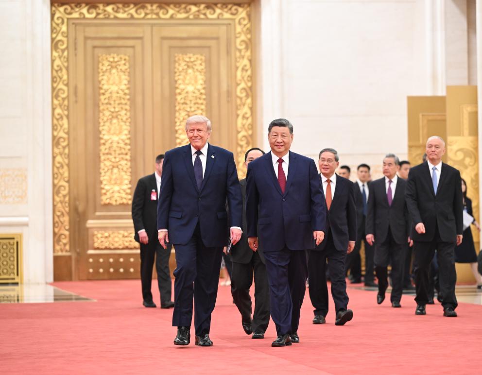 US President Donald Trump and General Secretary and Chinese President Xi Jinping on the first working day of the US-China summit on May 14. Photo: Xinhua