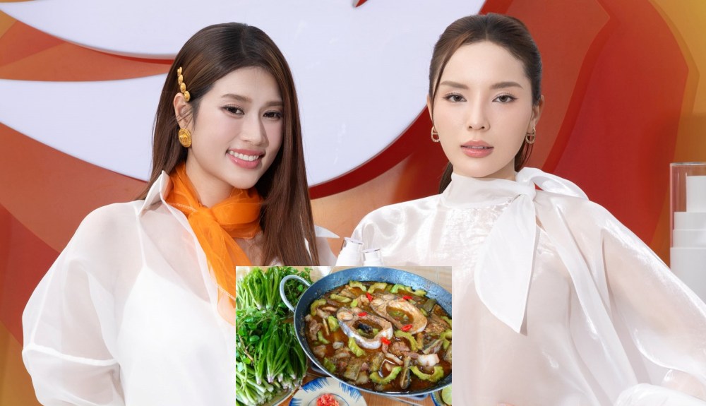 Miss Thien An, Ky Duyen exclaim with Mekong Delta cuisine. Photo: Cut from video.