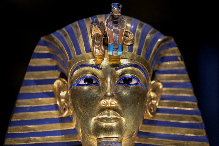 Gold funeral mask of Egyptian pharaoh Tutankhamun in an exhibition at the Grand Museum of Egypt in 2025. Photo: AFP