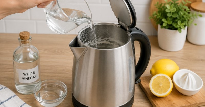 Mẹo loại bỏ cặn trong ấm đun bằng giấm trắng hoặc nước chanh