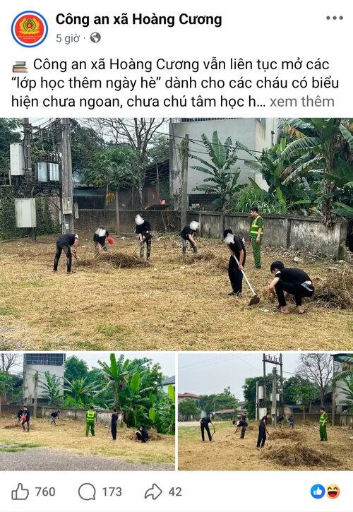 Bài viết dù mới đăng tải đã nhận được hàng trăm lượt thích cùng nhiều lượt bình luận, chia sẻ. Ảnh: Công an xã Hoàng Cương
