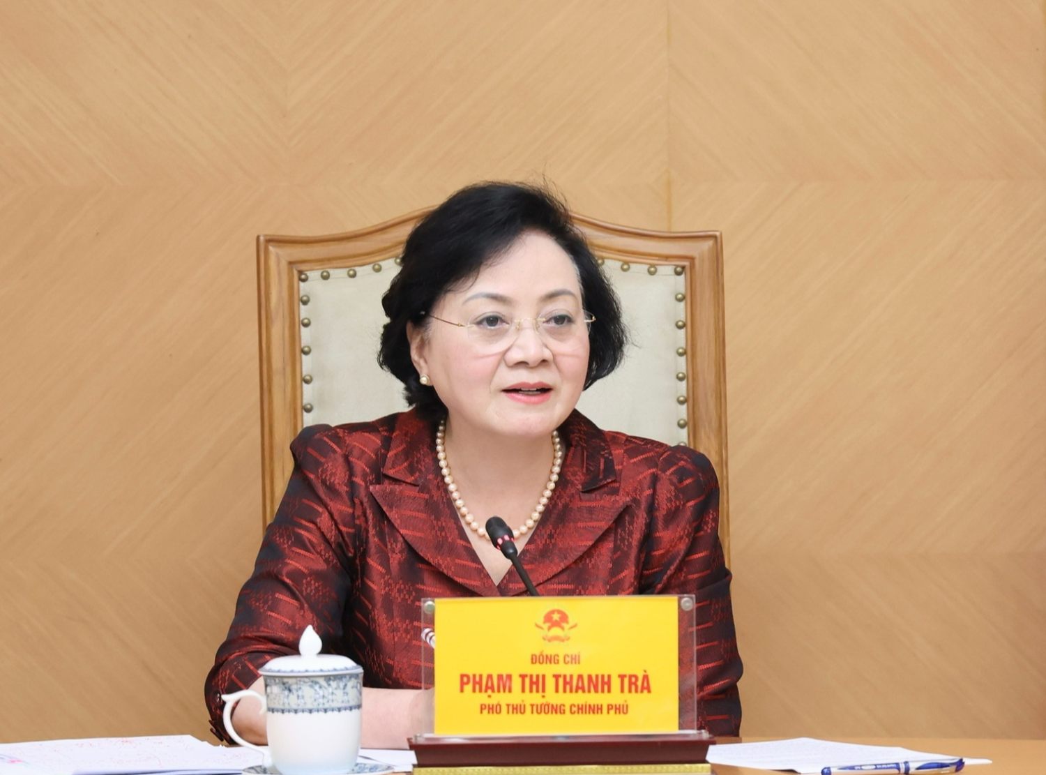 Secretary of the Party Central Committee, Deputy Prime Minister Pham Thi Thanh Tra requested clarification of the results of arranging the apparatus and policies for redundant cadres. Photo: VGP/Thu Giang