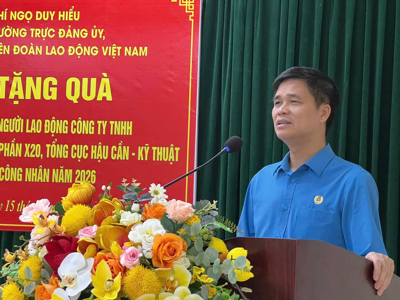 Ông Ngọ Duy Hiểu - Phó Chủ tịch Tổng Liên đoàn Lao động Việt Nam phát biểu tại Công ty TNHH MTV X20 Thái Nguyên. Ảnh: Minh Hương.