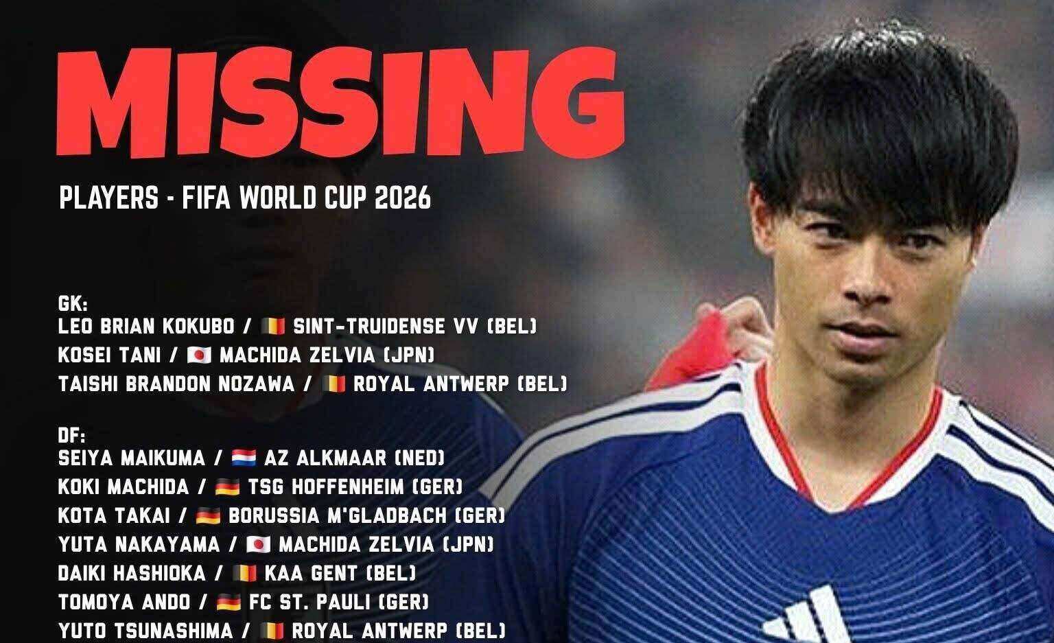 日本代表は2026年ワールドカップで多くのスター選手を欠くことになる。写真:日本サッカー協会