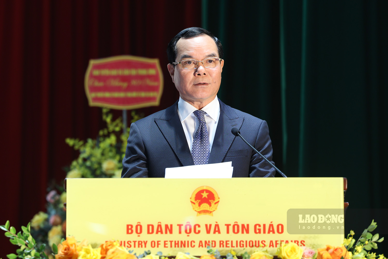 Bộ trưởng Bộ Dân tộc và Tôn giáo Nguyễn Đình Khang phát biểu tại buổi lễ kỷ niệm. Ảnh: Hải Nguyễn