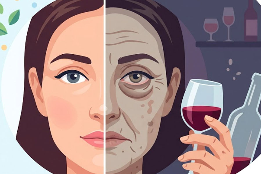 Beber alcohol con regularidad puede hacer que la piel envejezca más temprano. Gráfico: Thiện Nhân