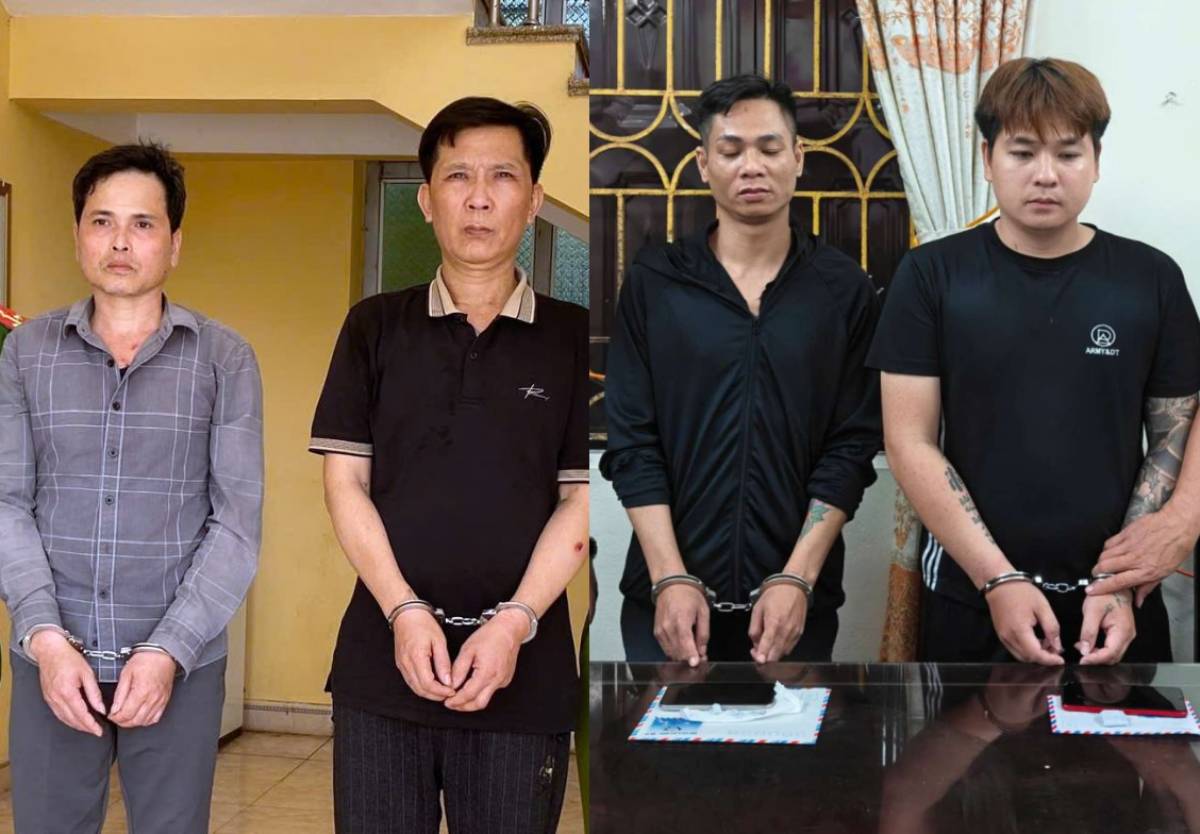 Các đối tượng tại cơ quan công an. Ảnh: Công an Ninh Bình