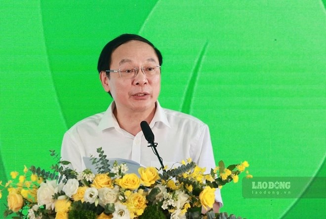 Ông Lê Công Thành, Ủy viên Ban Thường vụ Đảng ủy, Thứ trưởng Bộ Nông nghiệp và Môi trường phát biểu tại sự kiện Ngày Chuyển đổi xanh năm 2026. Ảnh: Hải Nguyễn
