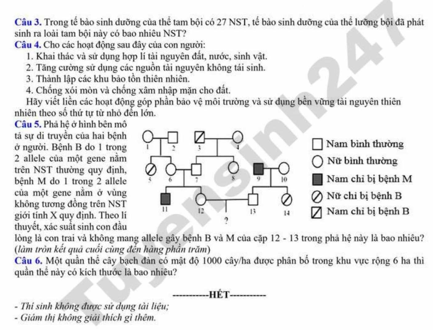 Đề thi thử tốt nghiệp THPT 2026 môn Sinh - Sở GDĐT TP Cần Thơ. Ảnh: Tuyensinh247