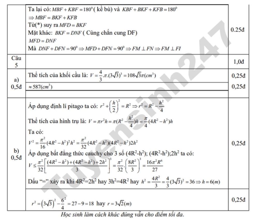 Đáp án đề thi thử vào lớp 10 năm 2026 môn Toán - THCS Nghi Phong đợt 3. Ảnh: Tuyensinh247