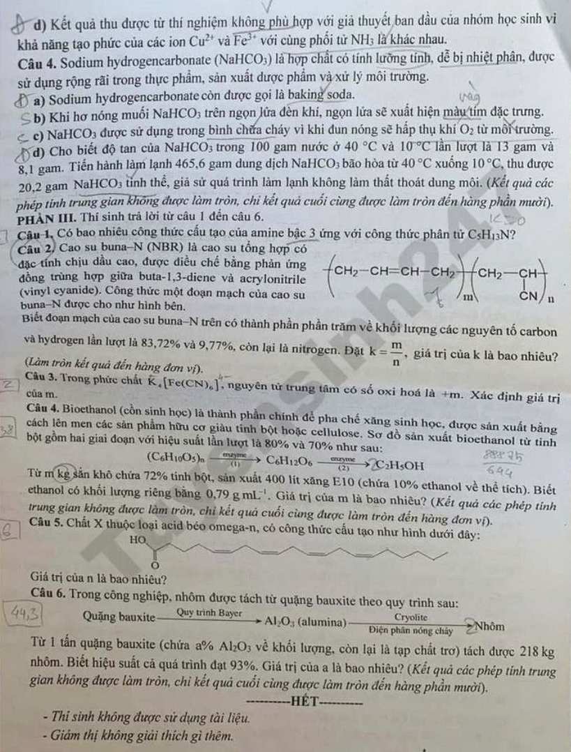 Đề thi thử tốt nghiệp THPT năm 2026 môn Hoá - Sở GDĐT TP Cần Thơ. Ảnh: Tuyensinh247