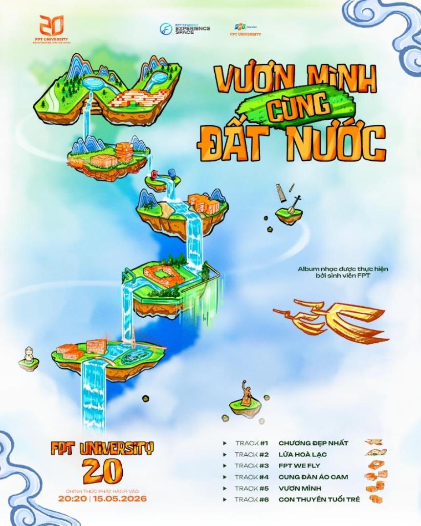 “Vươn Mình Cùng Đất Nước” là album gồm 6 ca khúc do sinh viên và cựu sinh viên Trường Đại học FPT thực hiện. Ảnh: Nhà trường