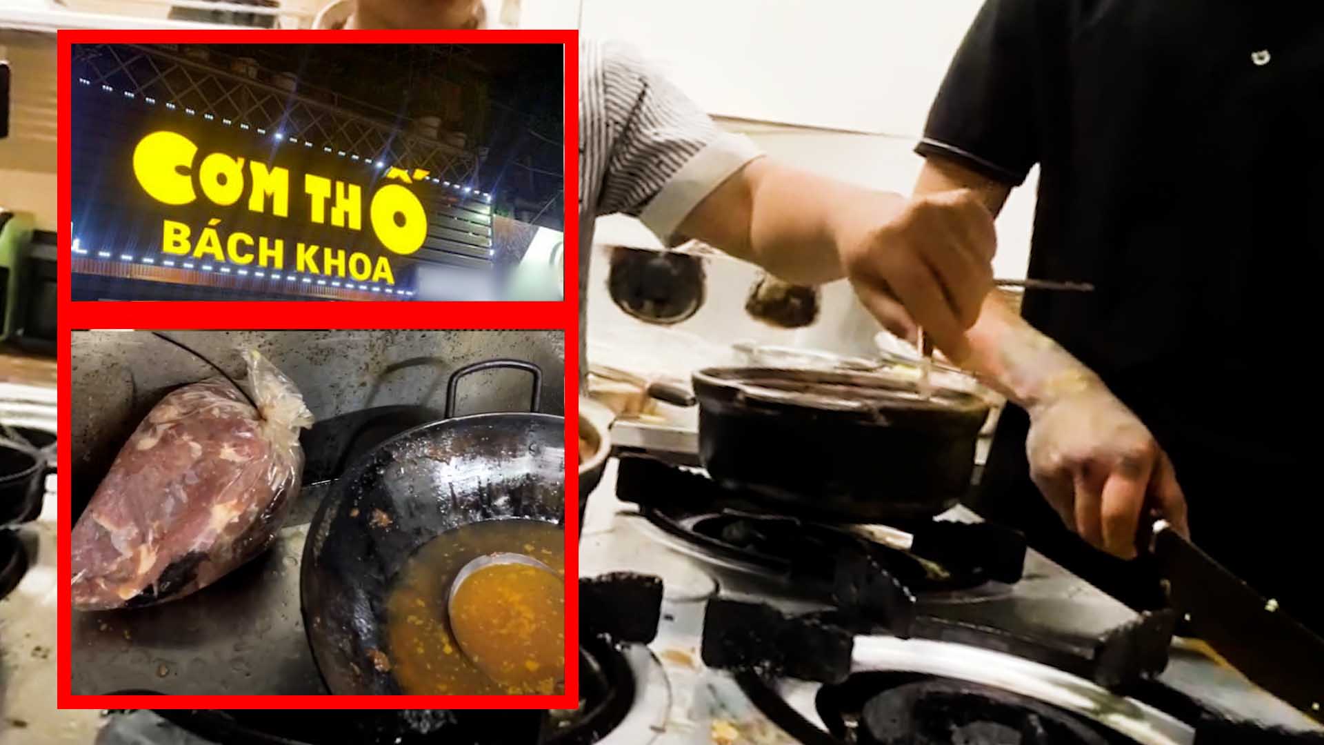 The owner of Bach Khoa rice bowl shop used a car key to squeeze foreign objects out of the sauce pan.