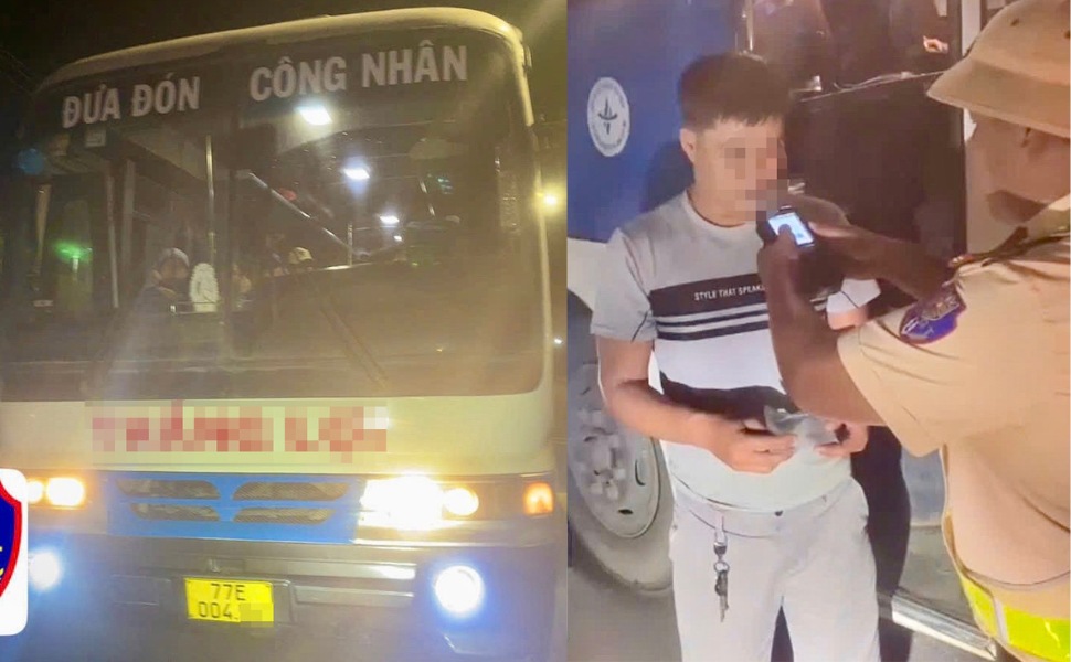 CSGT phát hiện tài xế xe chở công nhân vi phạm nồng độ cồn khi đang đưa công nhân về nhà. Ảnh: CSGT