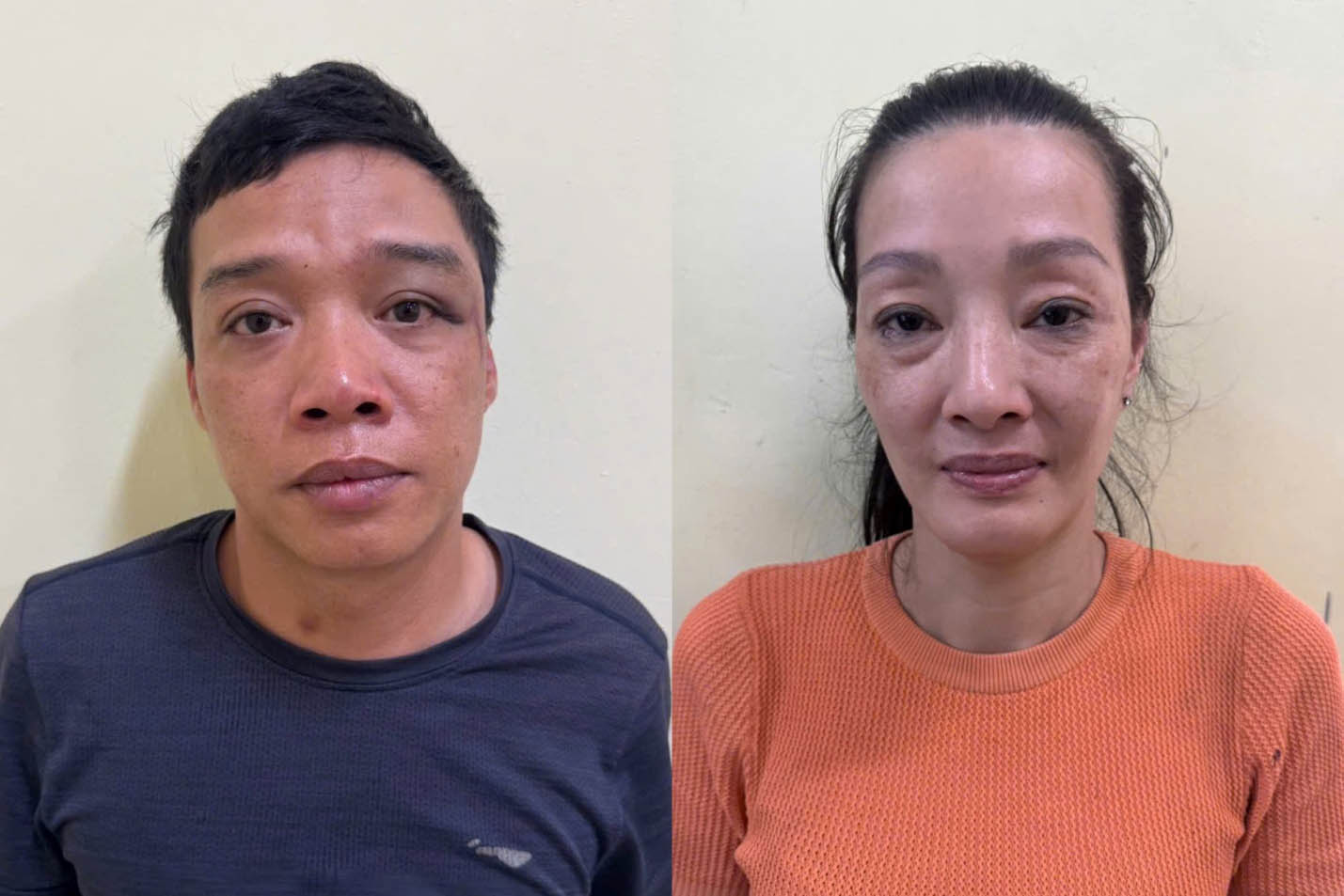 Đối tượng Trần Quốc Dũng và Đào Thanh Hương. Ảnh: Công an Hà Nội 