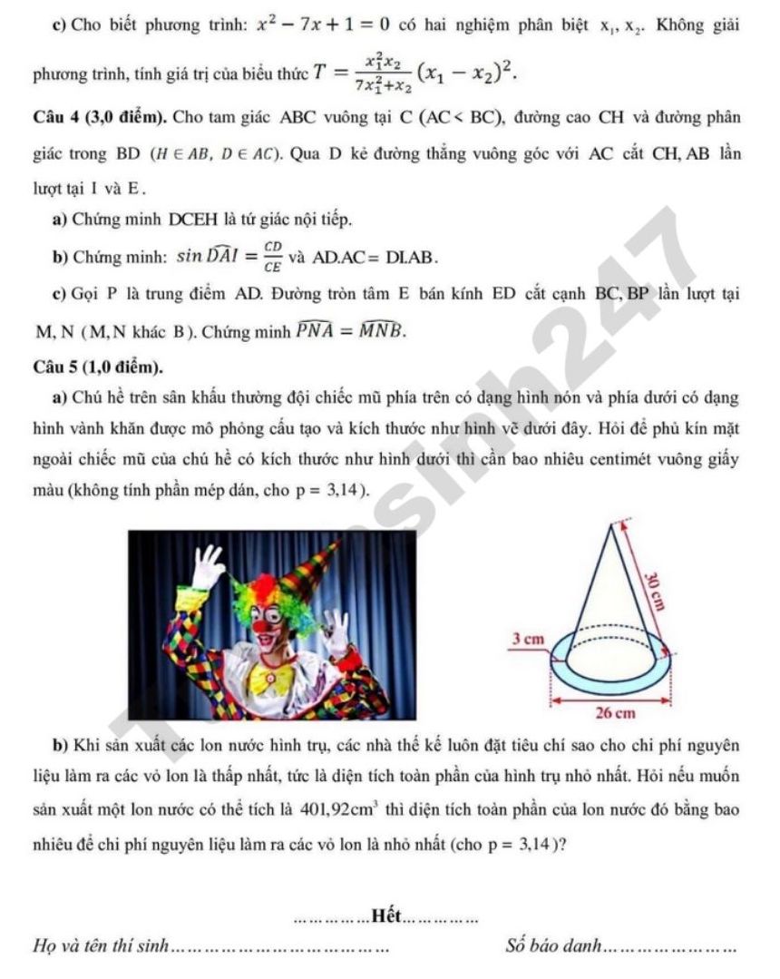 Đề thi thử vào lớp 10 năm 2026 môn Toán - Cụm trường Cửa Lò. Ảnh: Tuyensinh247